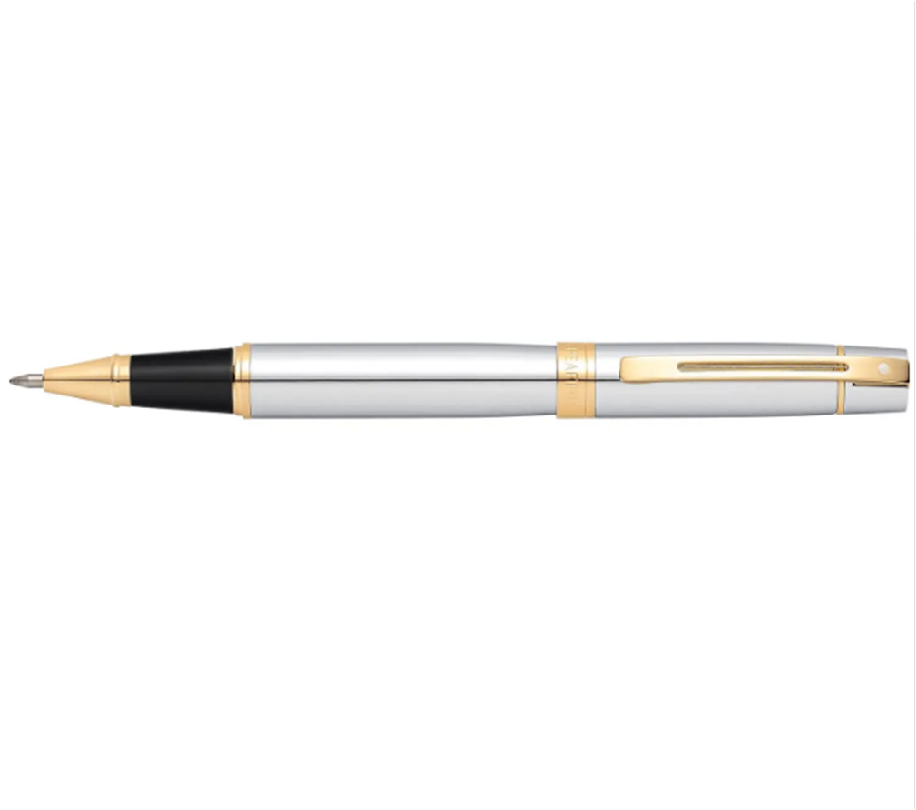 SHEAFFER ROLLERBALL SERIE 300 CROMO CEPILLADO GANCHO DORADO - Imagen 2